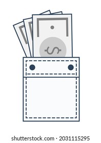 Vector illustration, icon, a bundle of money in your pocket.