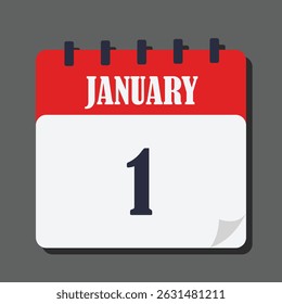 ícone de ilustração de vetor calendário 1 janeiro com uma cor vermelha em seu cabeçalho.