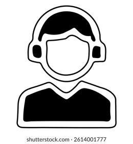Vector illustration icon of a call center support person with headphones