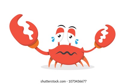 vector Illustration of icon cartoon crab character with sad, down, cry depressed, gloomy expressions and emotions
