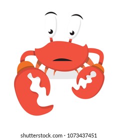vector Illustration of icon cartoon crab character with sad, moody, down, glum, depressed, gloomy expressions and emotions
