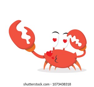 vector Illustration of icon cartoon crab character with kiss, love eyes, like, care, hug expressions and emotions