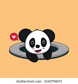 Vector Illustration Icon Cartoon Cute panda coming out of hole.Premium Isolated Vector. Flat Cartoon Style