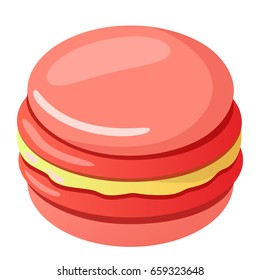 Vector illustration, icon cartoon pink macaroon, cookie, biscuit isolated on a white background. Print, sign, template, design element