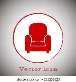 Vector illustration of icon chair Red round button on a gray background