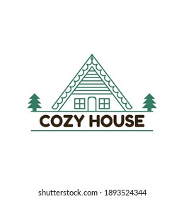 Vector illustration of icon chalet in the forest or in the mountains. For hospitality or tourism business