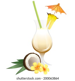 Vector Illustration Icon of Cocktail Pina Colada with garnish