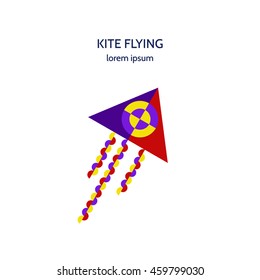 Vector illustration icon colored kite flying on white background. Logo design kite flying isolated