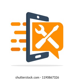 Vector illustration icon with a communication concept for the setting and repair information with the mobile app