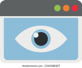 Vector illustration icon of a computer application with an eye. Document viewer.