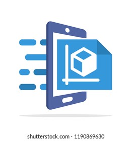 Vector illustration icon with the concept of accessing blueprint file services with a mobile application