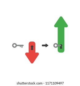 Vector illustration icon concept of arrow moving down with keyhole, key unlock and arrow moving up.