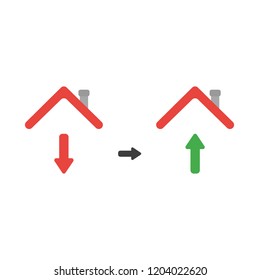 Vector illustration icon concept of arrow moving down and up under house roof.