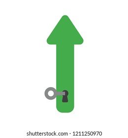 Vector illustration icon concept of arrow moving down with key into keyhole.