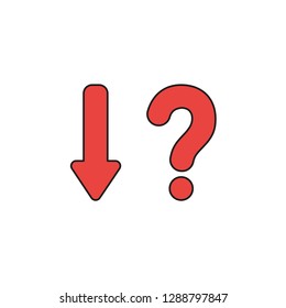 Vector illustration icon concept of arrow down with question mark. Colored and black outlines.