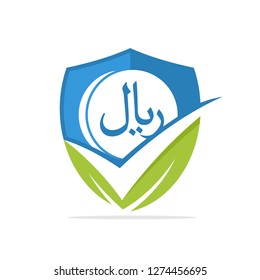 Vector illustration icon with the concept of the best solution for financial investment protection with riyal currency, Saudi Arabia