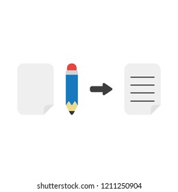 Vector illustration icon concept of blank paper, pencil and written paper.