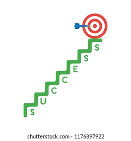 Vector illustration icon concept of bulls eye and dart in the center on top of success stairs.