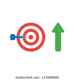 Vector illustration icon concept of bulls eye and dart in the center with arrow moving up.