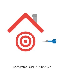 Vector illustration icon concept of bulls eye and dart under house roof.