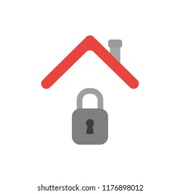 Vector illustration icon concept of closed padlock under house roof.