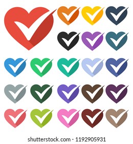 Vector illustration icon with the concept of a combination of heart sign and check mark