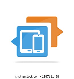 Vector illustration icon with the concept of communicating and sharing information about smartphones, gadgets