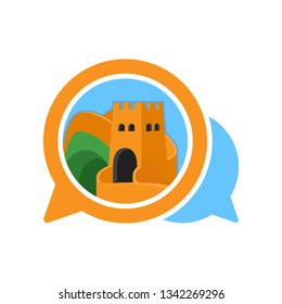 Vector illustration icon with the concept of communications media sites to share information about the Great Wall of China