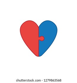 Vector illustration icon concept of connected heart puzzle pieces. Colored and color outlines.