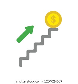 Vector illustration icon concept of dollar coin on top of stairs.