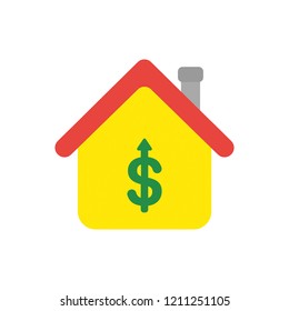 Vector illustration icon concept of dollar symbol arrow moving up inside house.