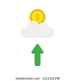 Vector illustration icon concept of dollar coin on cloud with arrow moving up.