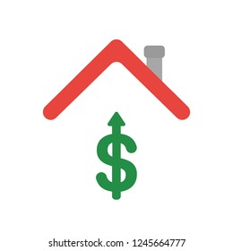 Vector illustration icon concept of dollar symbol arrow moving up under house roof.