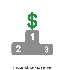 Vector illustration icon concept of dollar symbol on first place of winners podium.