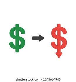 Vector illustration icon concept of dollar symbol arrow moving down.