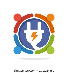 Vector illustration icon with the concept of electrical technology cooperation partners