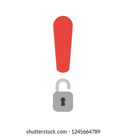 Vector illustration icon concept of exclamation mark with opened padlock.