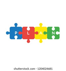 Vector illustration icon concept of four connected plan jigsaw puzzle pieces.