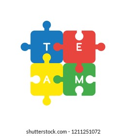 Vector illustration icon concept of four connected team jigsaw puzzle pieces.