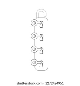 Vector illustration icon concept of four keys into four keyholes and unlock padlock. Color outlines. 