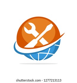 Vector illustration icon with the concept of global repair service support