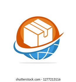 Icono de ilustración de vector con el concepto de administración global de servicios de entrega de paquetes