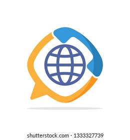 Vector illustration icon with the concept of global customer service with telephone media