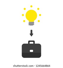 Vector illustration icon concept of glowing light bulb inside briefcase.