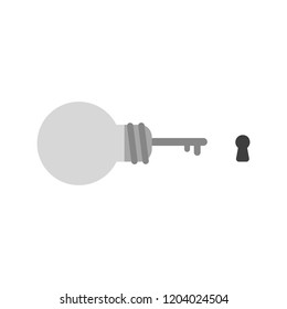 Vector illustration icon concept of grey light bulb key with keyhole.
