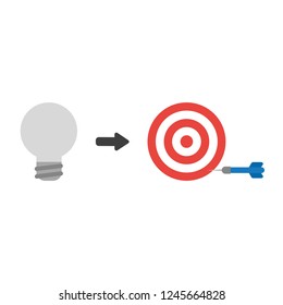 Vector illustration icon concept of grey light bulb with bulls eye and dart miss the target.