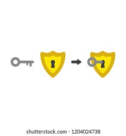 Vector illustration icon concept of guard shield with keyhole and key.