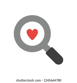 Vector illustration icon concept of heart inside magnifying glass.