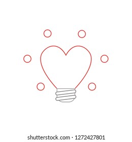 Vector illustration icon concept of heart shaped glowing light bulb. Color outlines. 