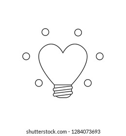 Vector illustration icon concept of heart shaped glowing light bulb. Black outlines.